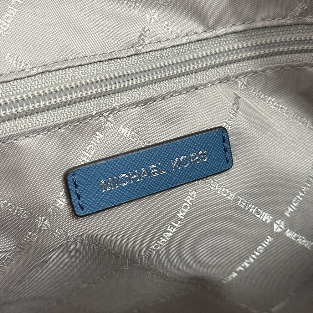 Michael Kors Gilly Drawstring Blue Tote Bag Large Travel Designer Summer Classic - Picture 3 of 12